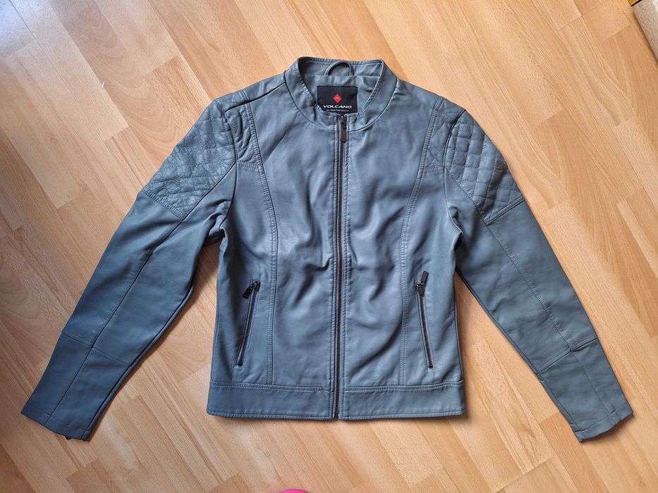 Szara kurtka ramoneska ze skóry ekologicznej stan idealny