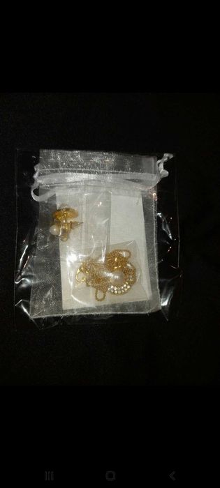 Colar e brincos dourados, com imitação de pérolas - Pearl Set