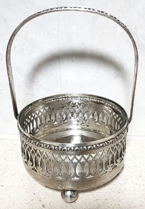 Pequenas antigas cestas prateada / niquelada com vidro inserido