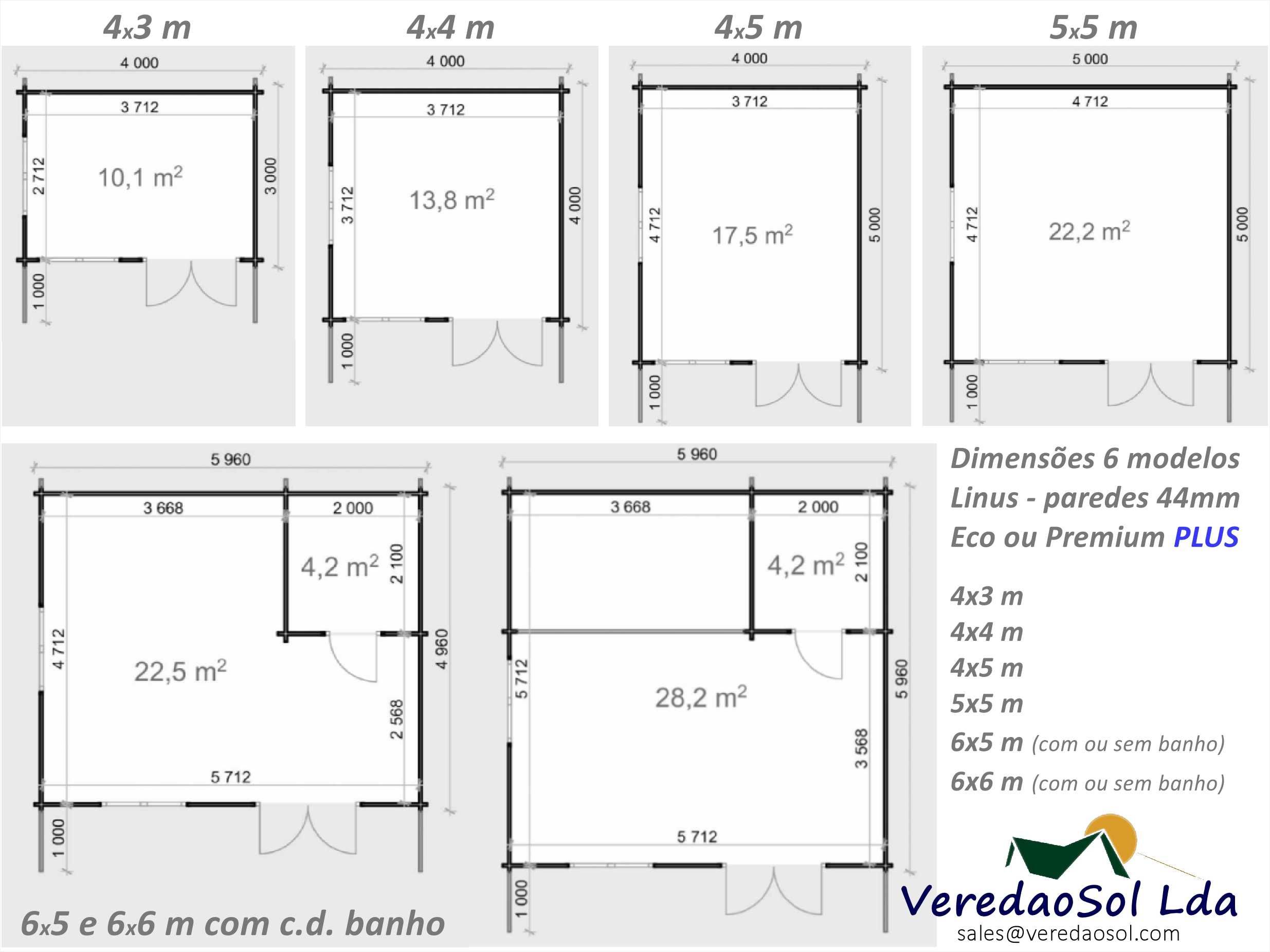 Casa madeira TURISMO-Linus 44mm - partir de 4x3 m  Com e sem c.d banho