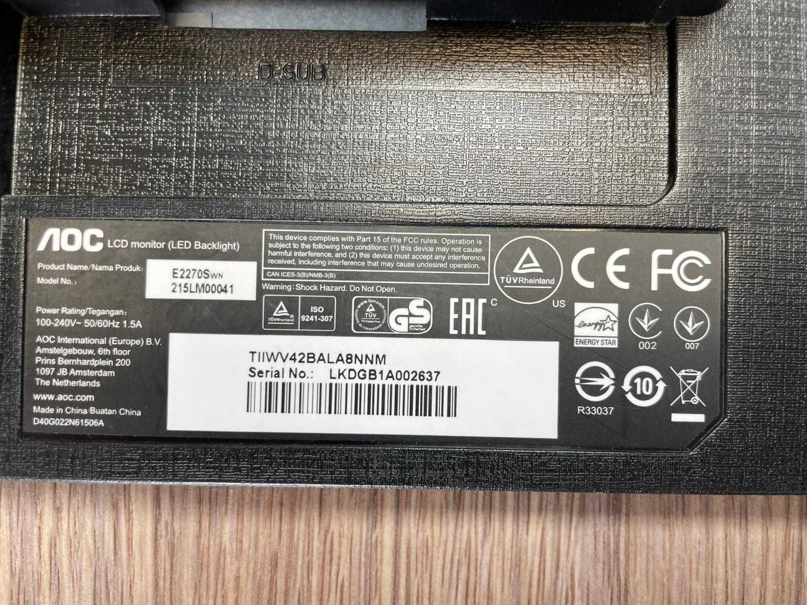 Monitor LCD marki AOC - sprawny - bez podstawy