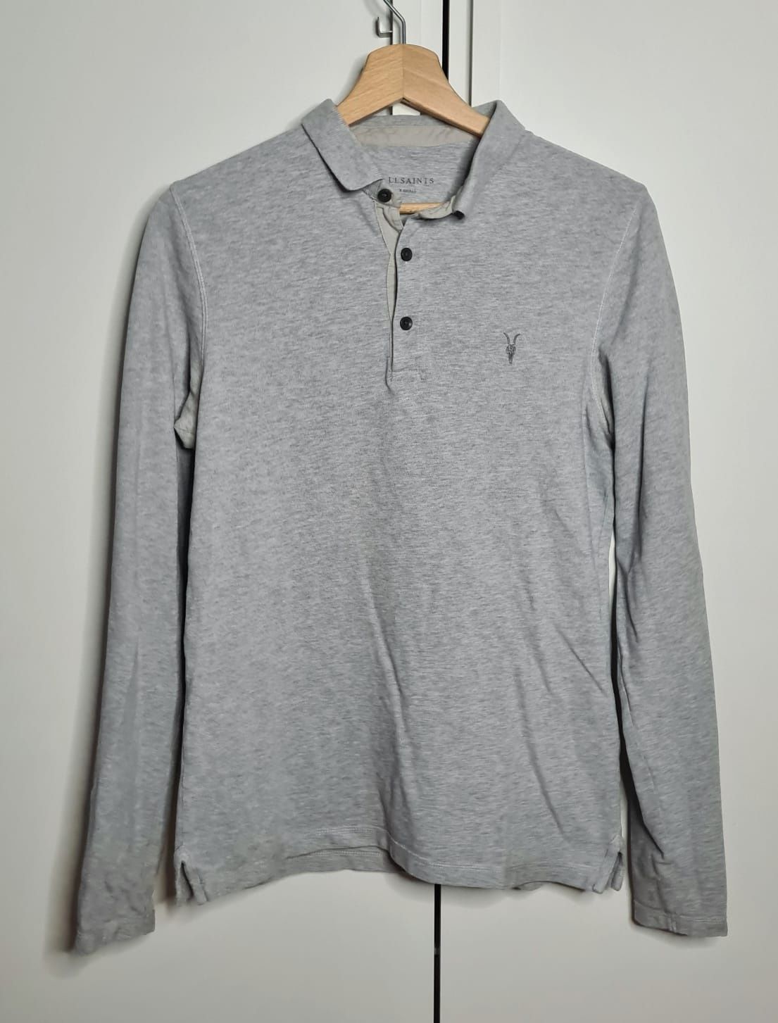 AllSaints męska koszulka polo szara XS longsleeve z długim rękawem