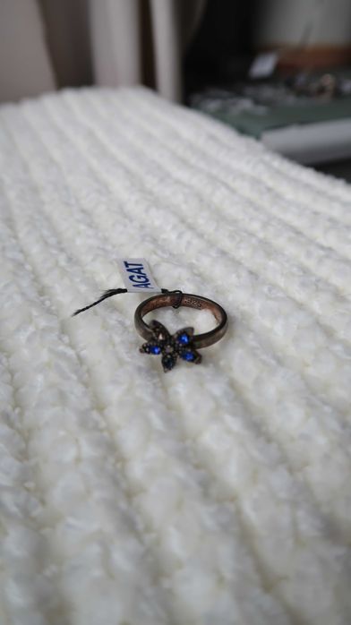 Srebro 925 pierścionek granatowy niebieski kwiatek 17,3 mm·