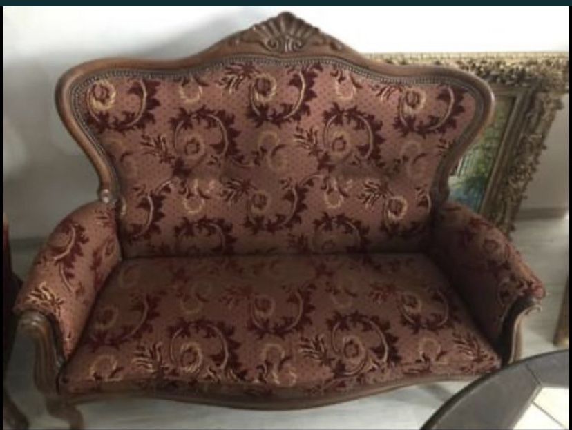 Sofa + dwa fotele i podnozki w stylu biedermeier