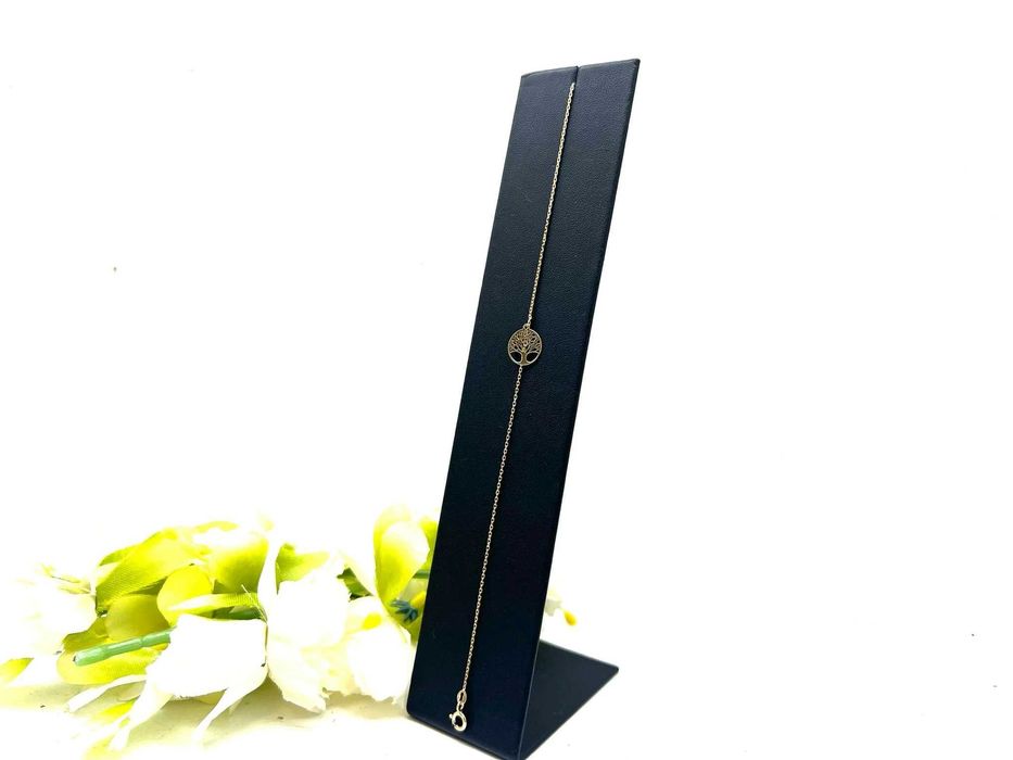 Piękna złota bransoletka na nogę drzewo  1,15G 585 25CM