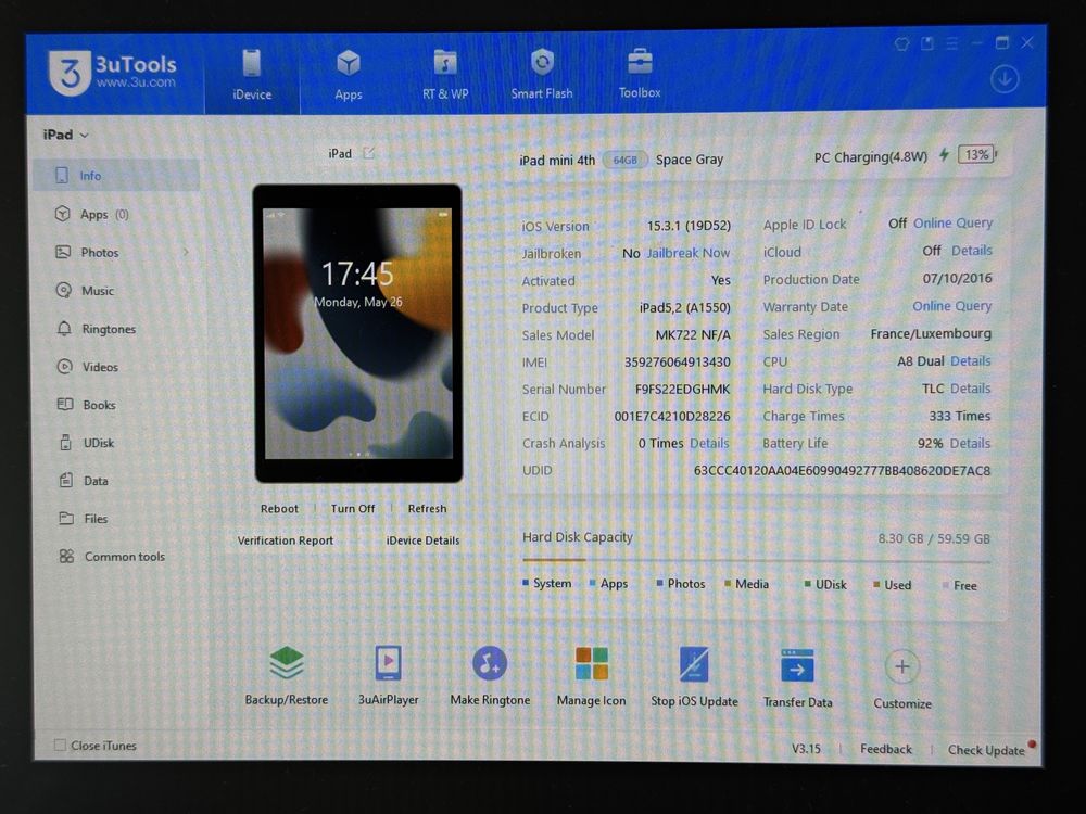 iPad mini 4 64GB (A1550) - Cellular (LTE) - pęknięty - faktura VAT 23%
