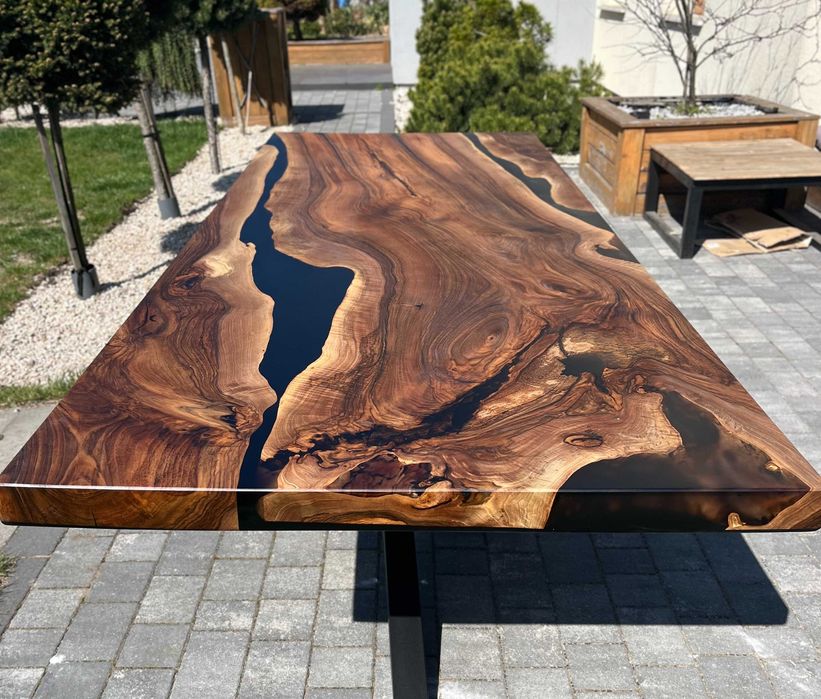 Loftowy stół do jadalni orzech włoski żywica epoksydowa #34