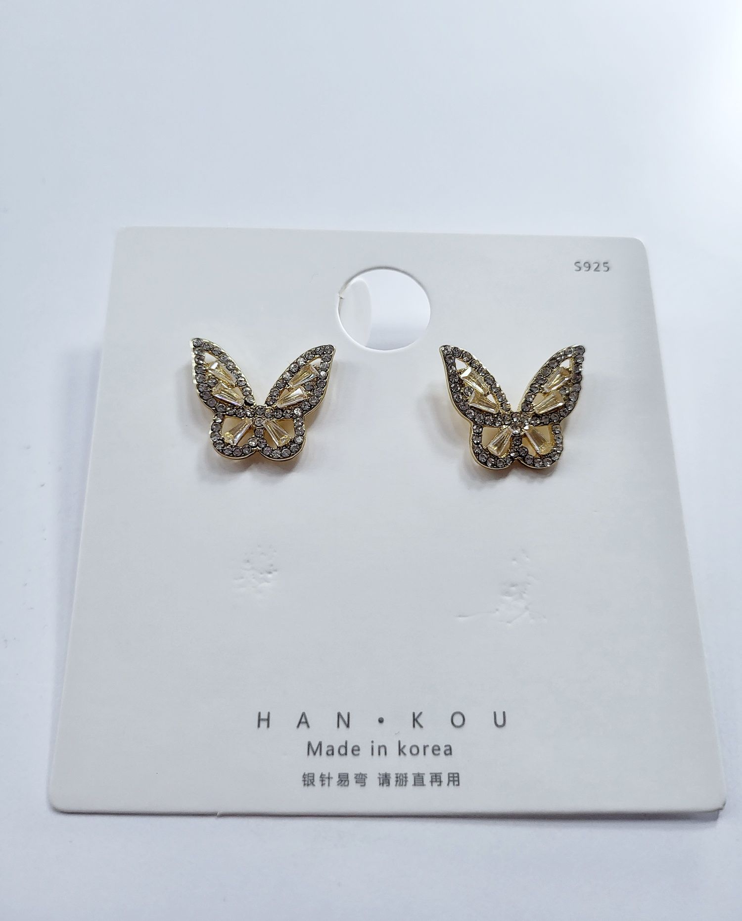 Piękne kolczyki motylki złote srebrne cyrkonie diamenciki