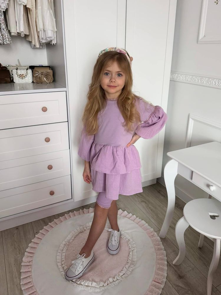 La Mia Baby Clothes tuniko-sukienka tunika muślin fiolet lila 128 cm