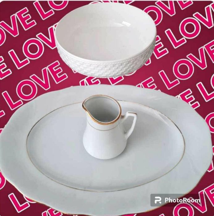 Porcelana patera półmisek misa dzbanek komplet 3 sztuki