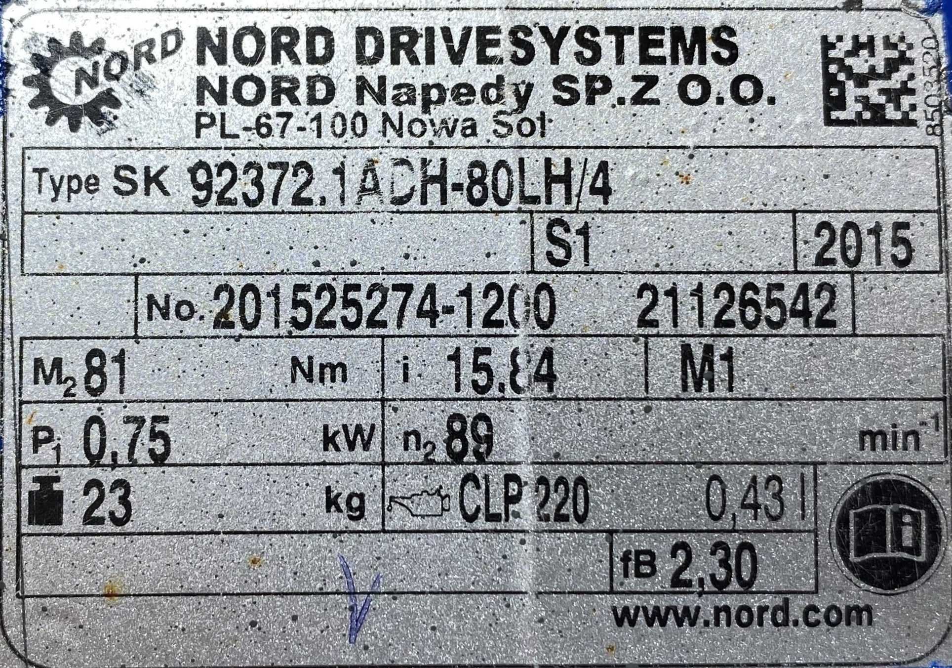 motoreduktor / przekładnia 0,75kW 89obr. 3fazowy NORD