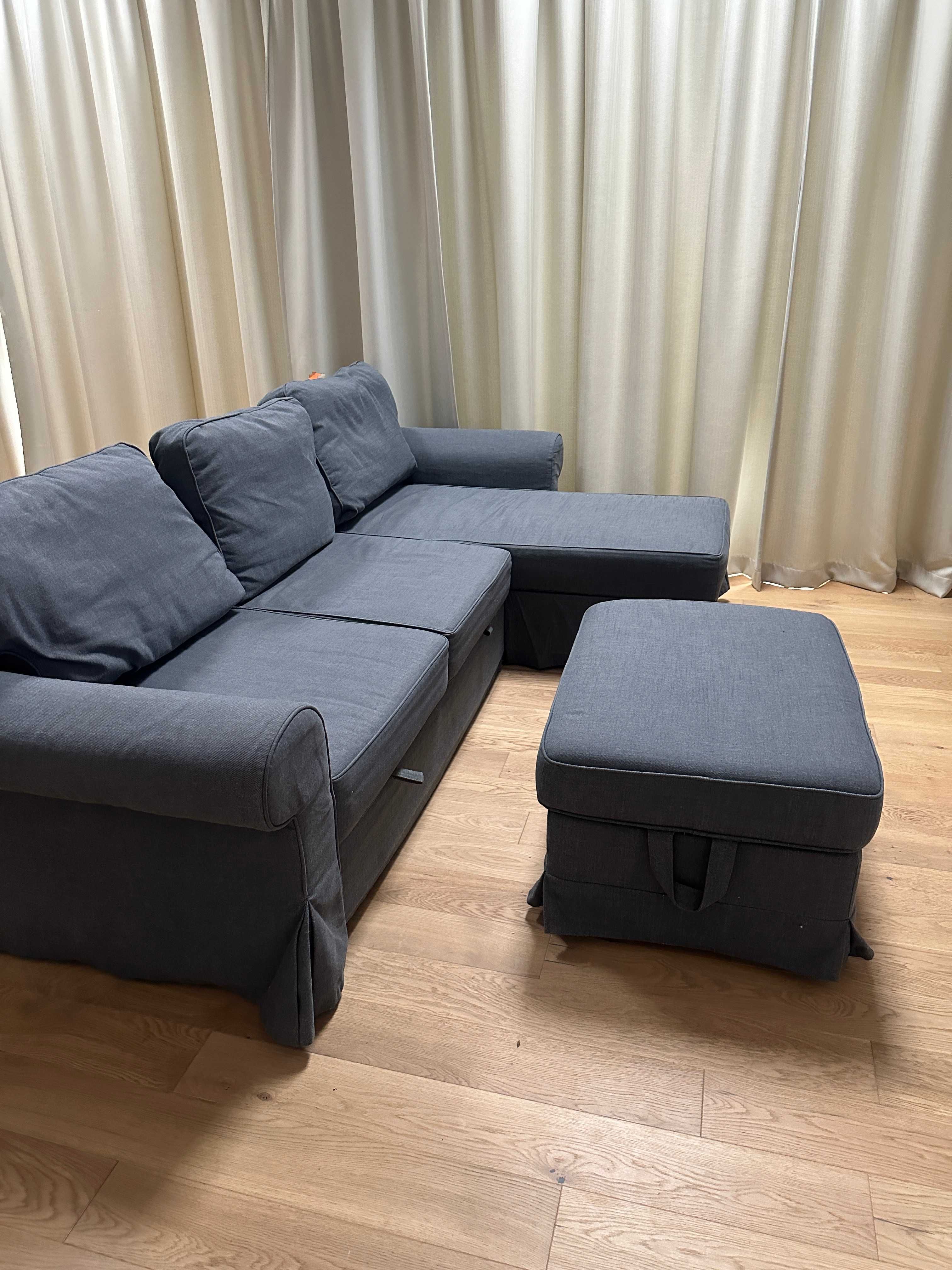 Narożnik sofa 2-osobowa rozkładana, z szezlongiem z pojemnikiem