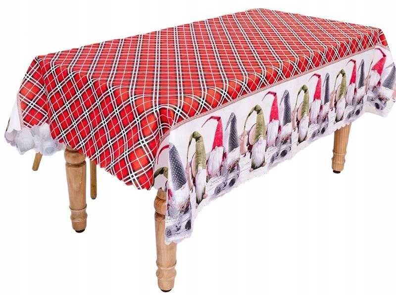 Obrus świąteczny 180 x 150 cm KRATA + KRASNALE