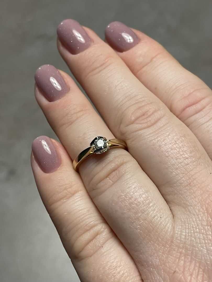 Złoty Pierścionek - DIAMENT 0,15ct - 14K - 2,14g - BRIJU - AMAZING