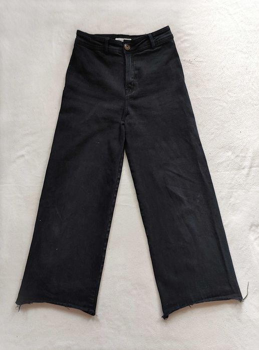 spodnie jeasnowe wysoki stan szeroka nogawka ciemnoszare r. 34/36