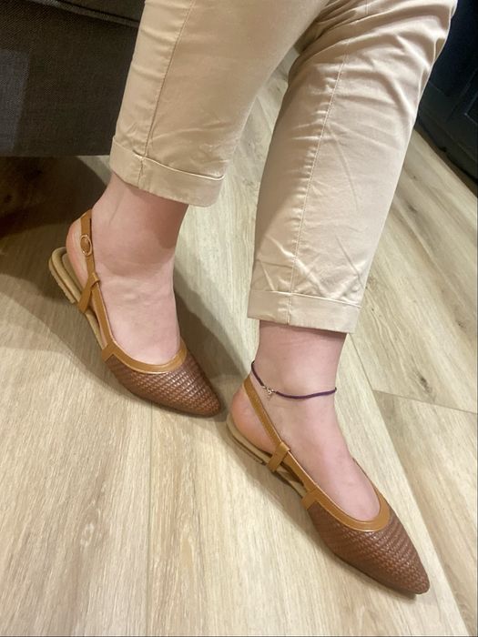 Brązowe baleriny z odkrytą piętą, rozmiar 37