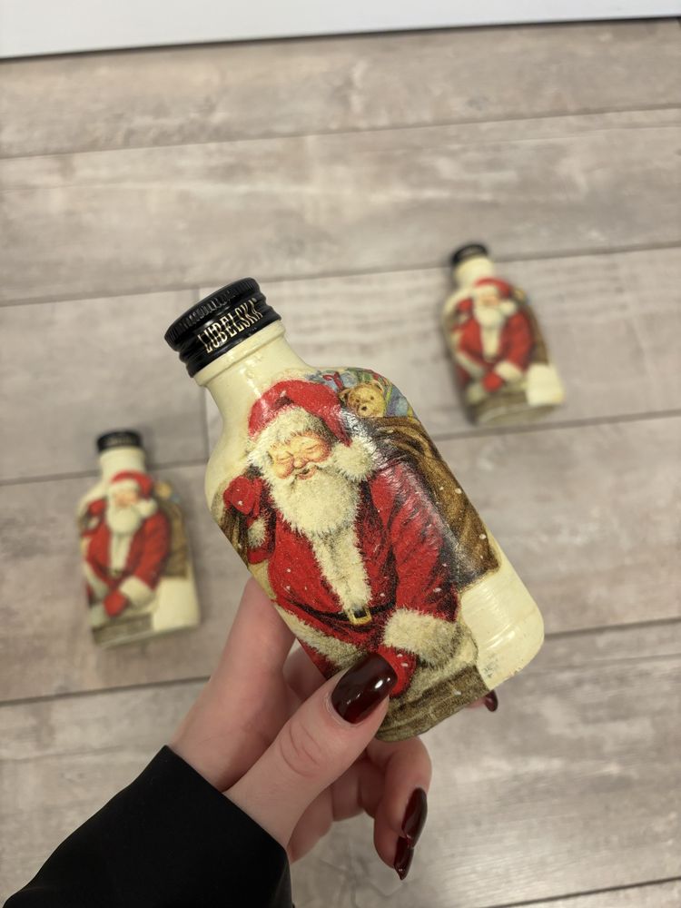 Butelka piersiówka 100 ml decoupage Mikołaj święta