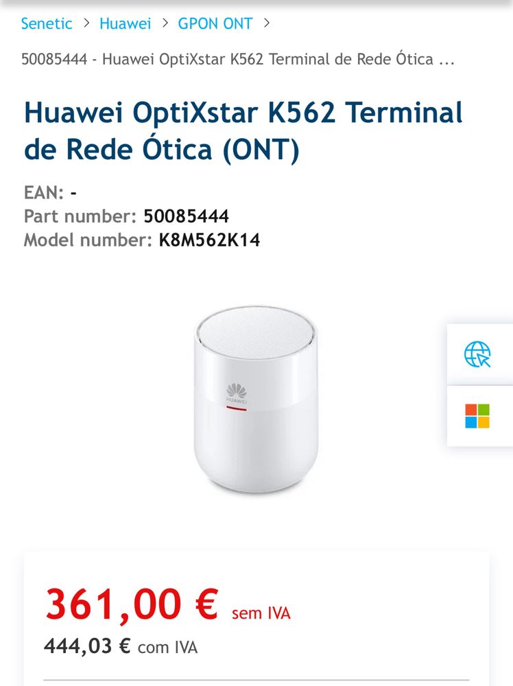 Huawei OptiXstar K562 Terminal de Rede Ótica (ONT)