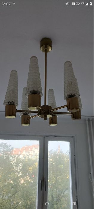 Żyrandol, lampa 6 ramienna PRL Vintage. Antyk