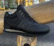 Зимние мужские кроссовки ботинки черные кожаные New Balance шкіряні