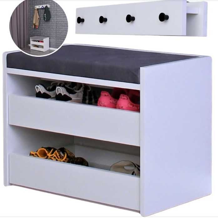 Szafka na buty PUFA siedzisko TAPICEROWANA biała, nowa, mebel.