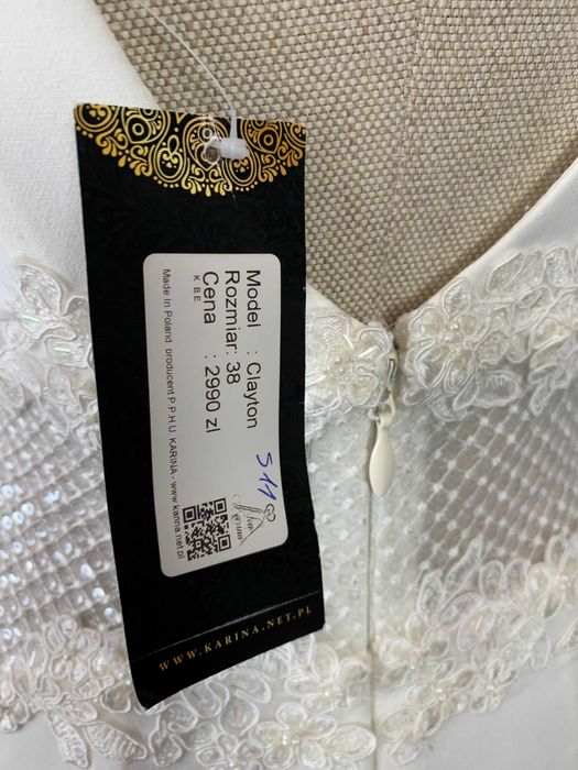 Nowa Ponadczasowa Suknia Ślubna M 38 Ivory Złoty Akcent Satyna Linia A