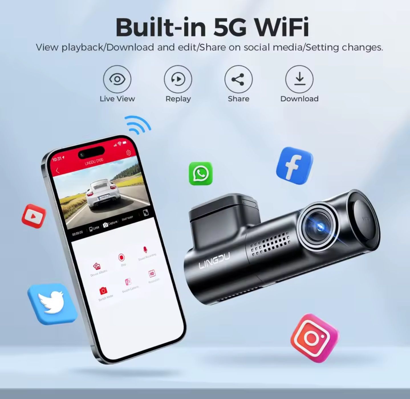 LINGDU D100 з вмонтованим GPS та Wifi відеореєстратор видеорегистратор