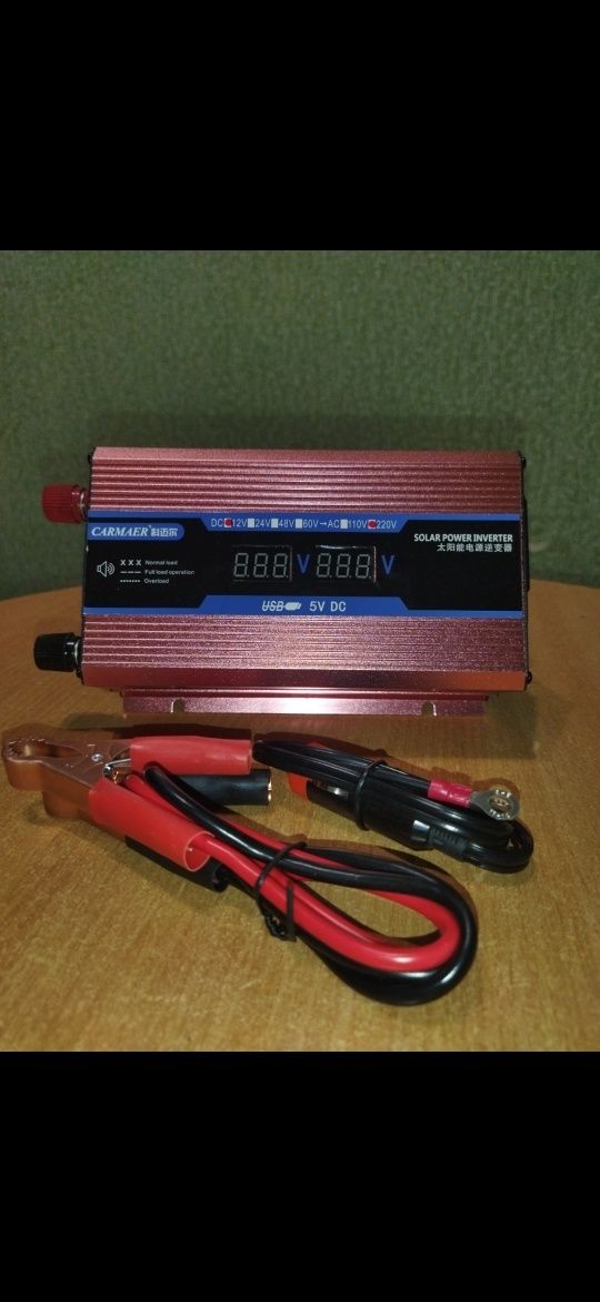 Інвертор Carmaer Power 500W 025 12-220V (1розетка,1USB, екран) | Інвер