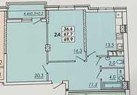 2 комн. квартира 70 м Дом сдан Реал Парк