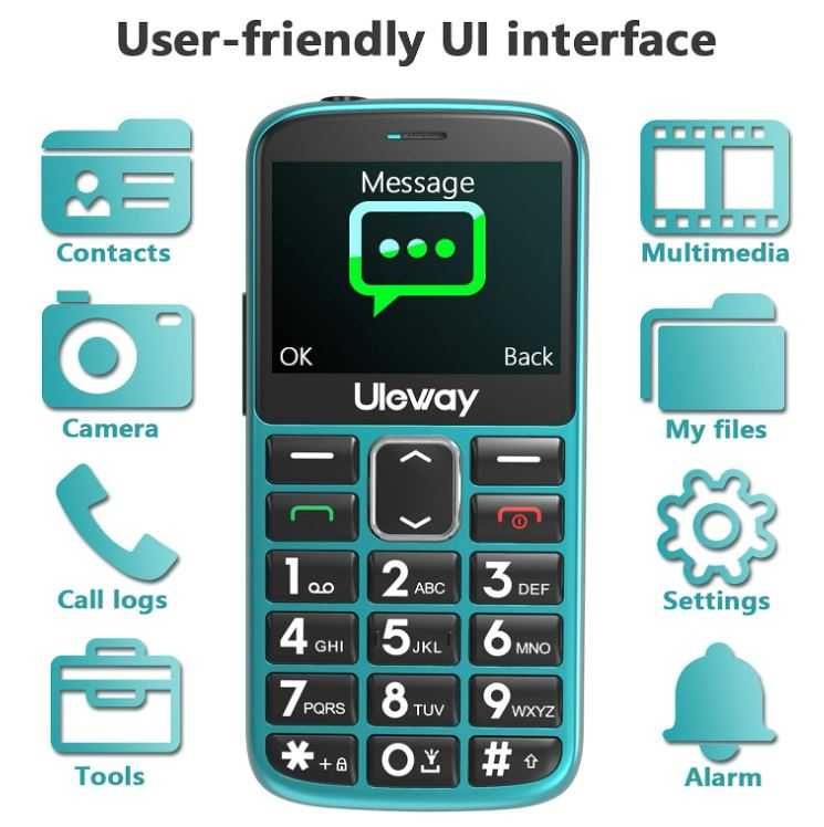 Telefon dla seniorów Uleway z aparatem, funkcja SOS