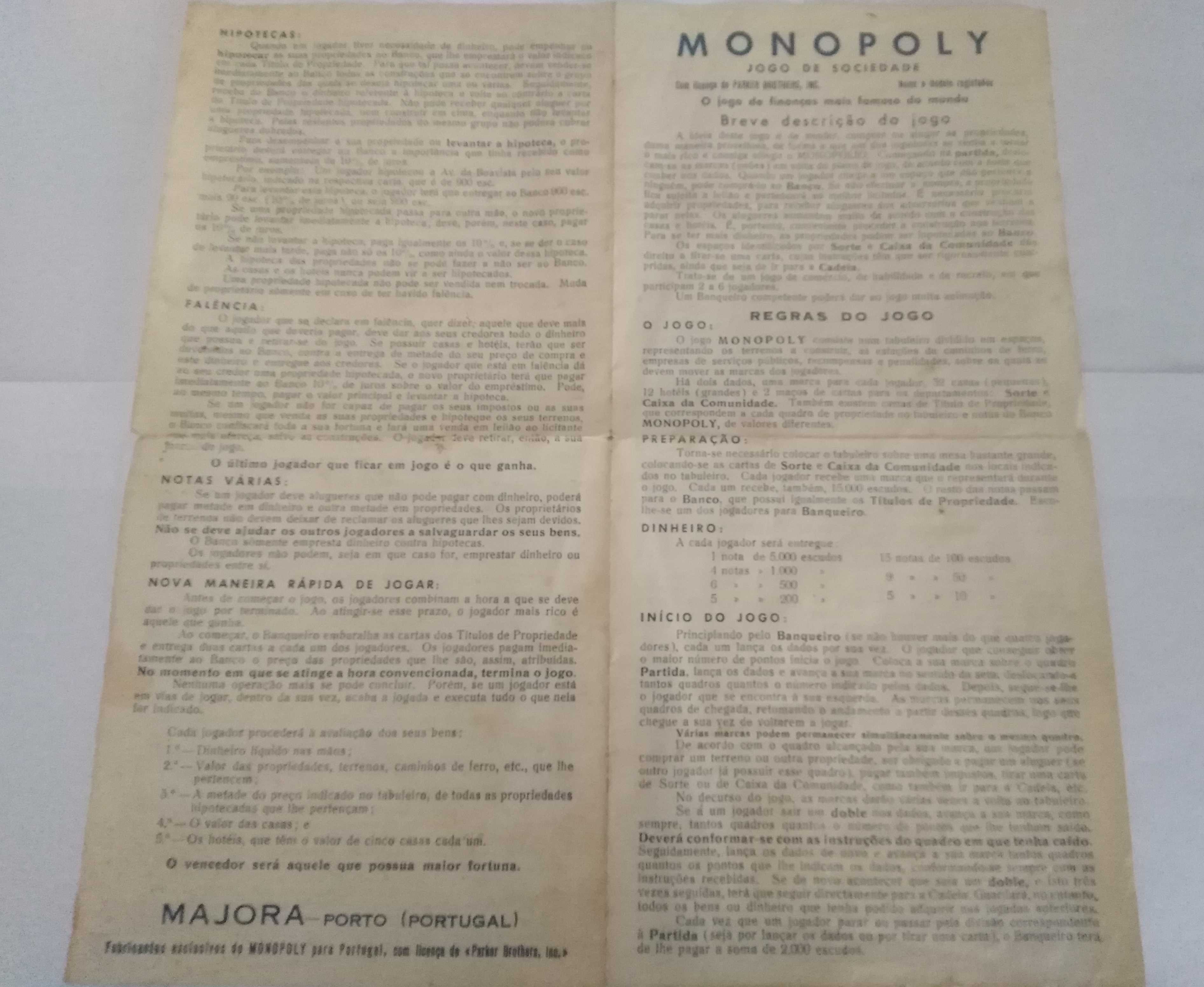 Manual de Instruções de Monopoly/Monopólio antigo dos anos 60.
