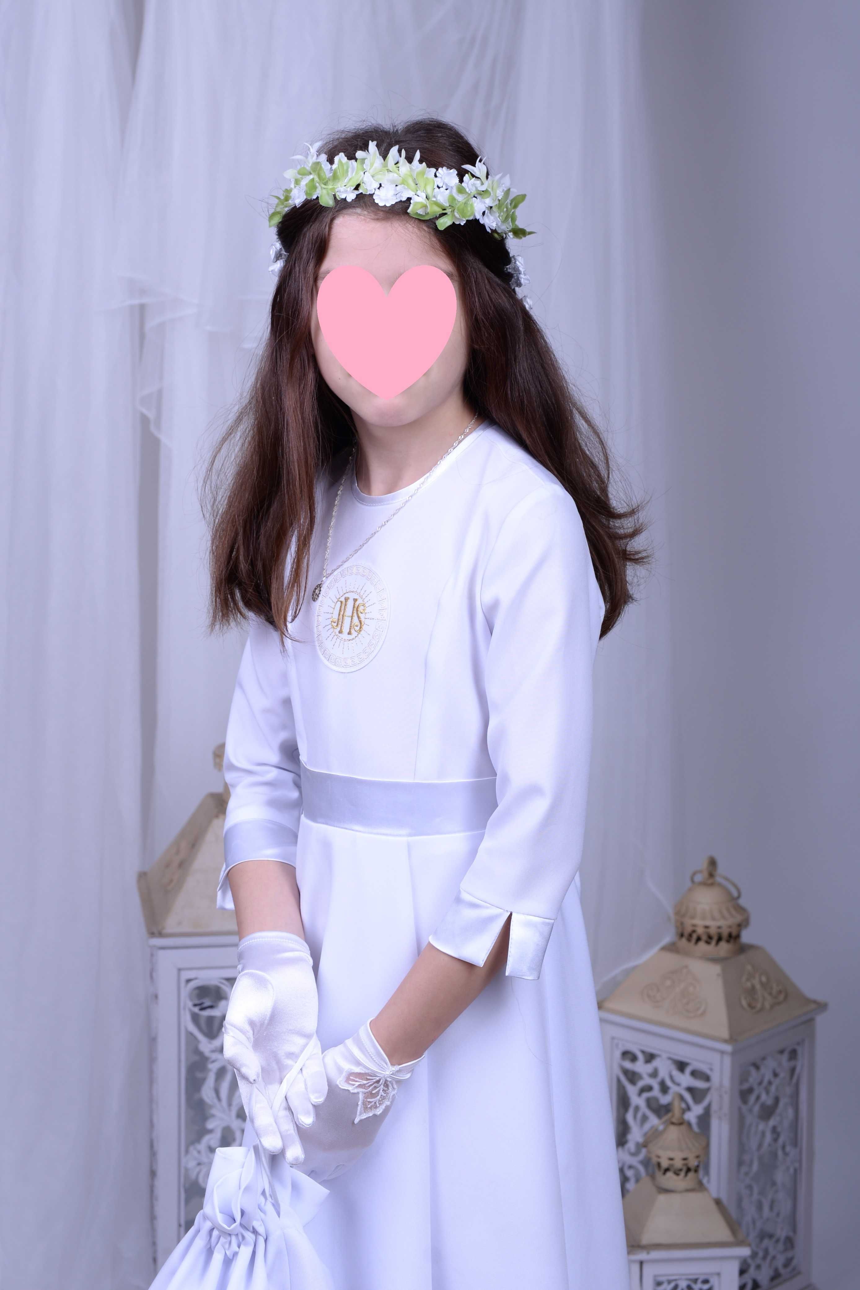 Suknia komunijna z bolerkiem i dodatkami na wzrost 134/136 cm