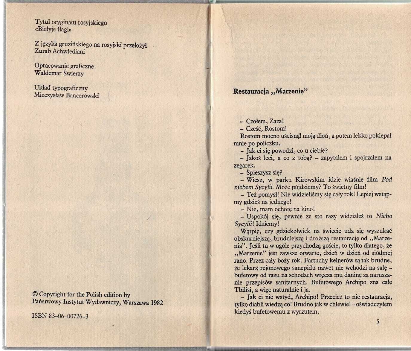 Białe flagi Nodar Dumbadze  PIW  tł. Irena Lewandowska