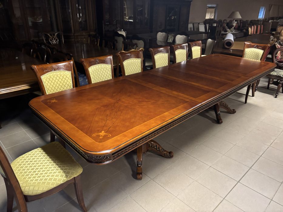 Stylowy Rozkładany Stół + 8 krzeseł 14 osób 350 cm Meble Stylowe sklep