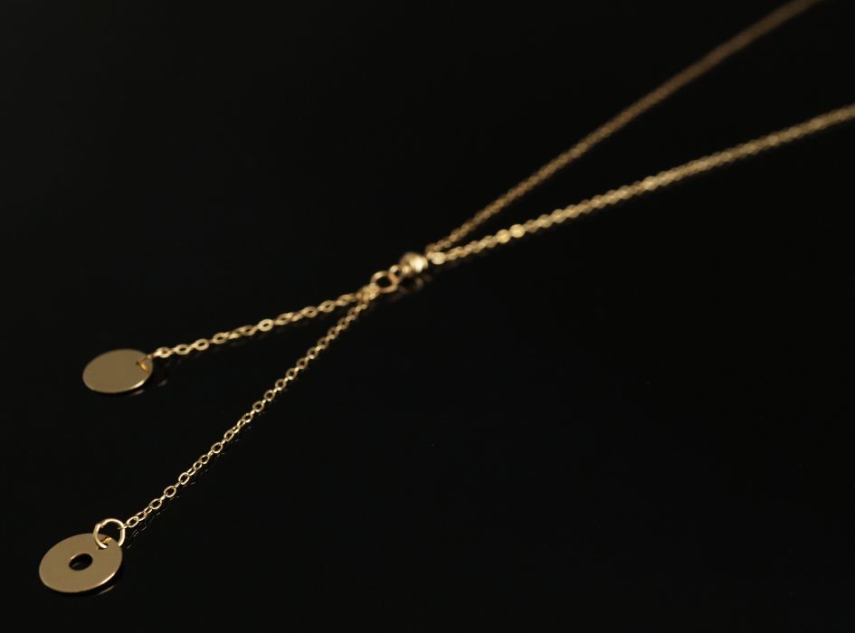 Złoto 585 - złoty łańcuszek Celebrytka krawatka z kółeczkami