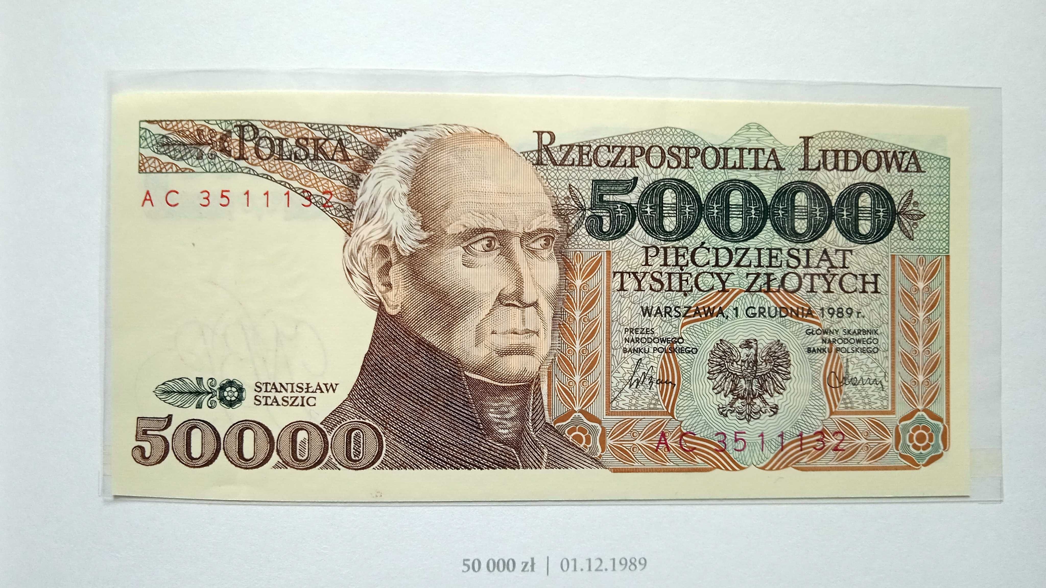 Banknot PRL 50000 zł 1989  AC  st. 1  UNC