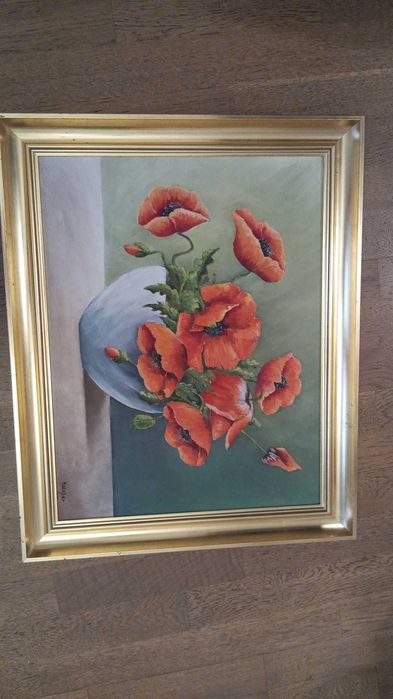 Obraz malowany maki Stanisław Malcher sygnatura