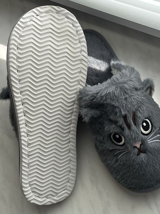 Капці домашні з котиком сірого кольору