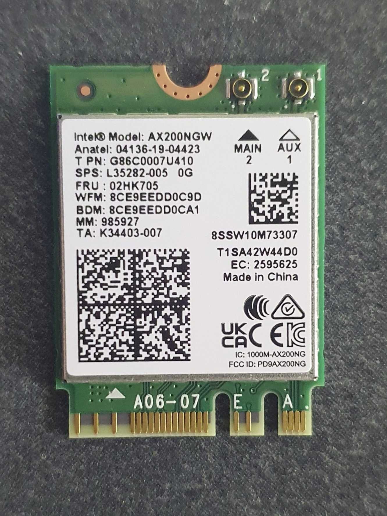 Wi-Fi 6/7 модуль Intel 200,210, BE200  2.4/5/6 ГГц Bluetooth та антени