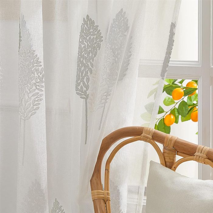 Zasłony Woalowe Haft Liście Białe 245x140 cm 2 sztuki