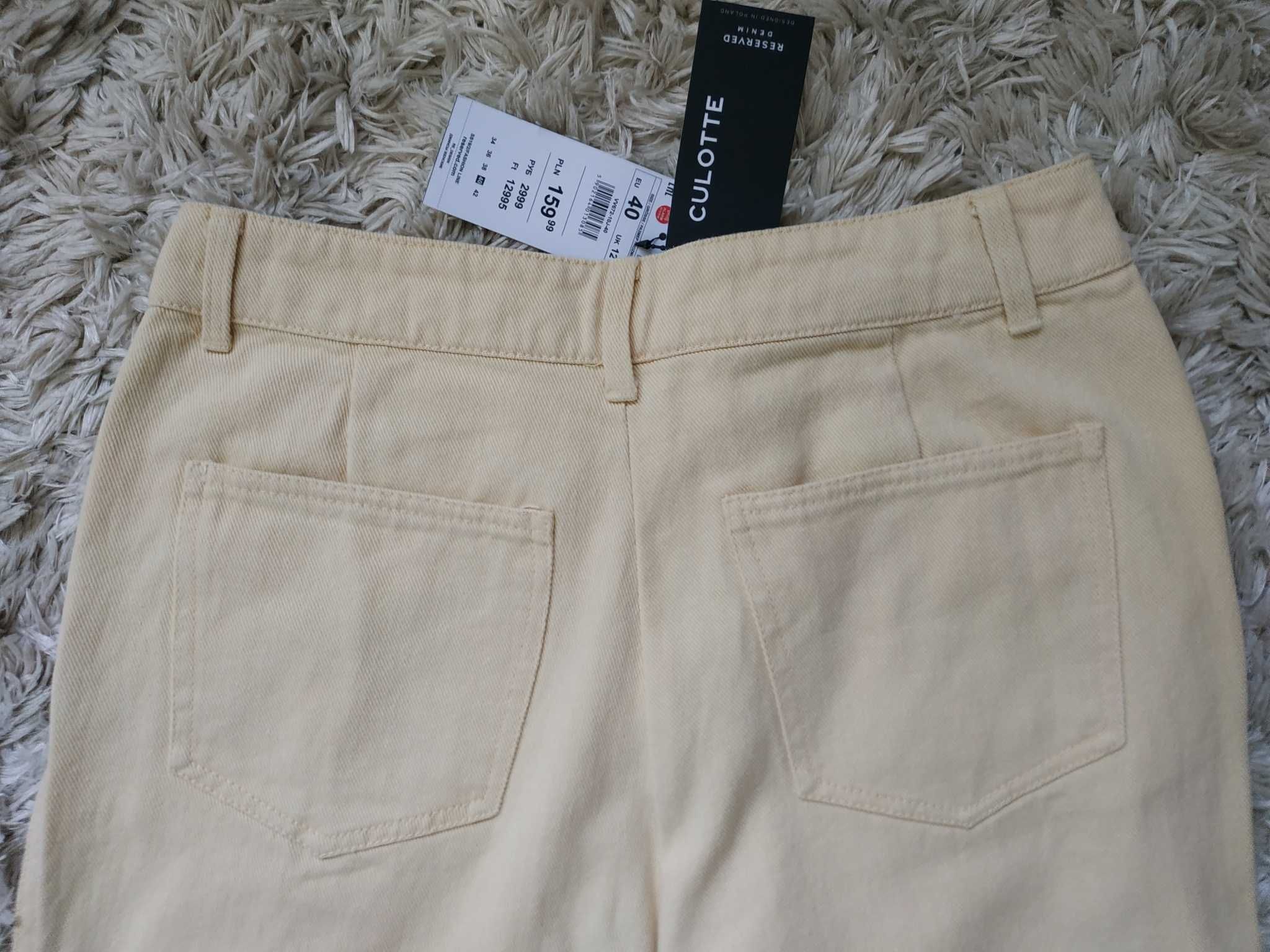 NOWE jeansy RESERVED 40 L spodnie CULOTTE kolor jasnożółty nogawka 7/8