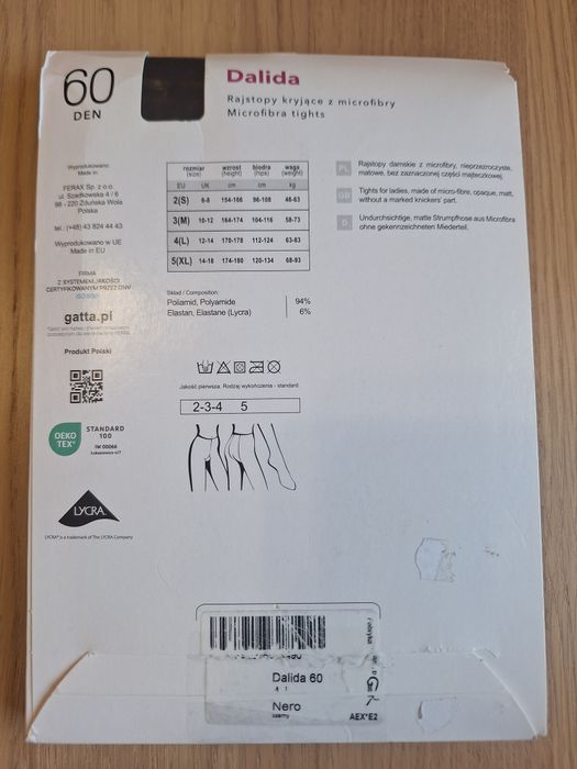 Rajstopy kryjące Gatta Dalida 60 DEN, rozmiar 4L, kolor czarny