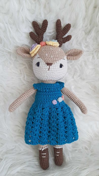 Lalka renifer na szydełku, handmade, pluszak, zabawka