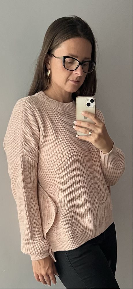Różowy sweter robin z guzikami gruby splot S