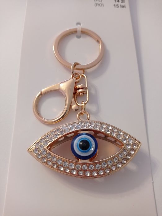 Brelok breloczek złoty oko proroka cyrkonie NOWY