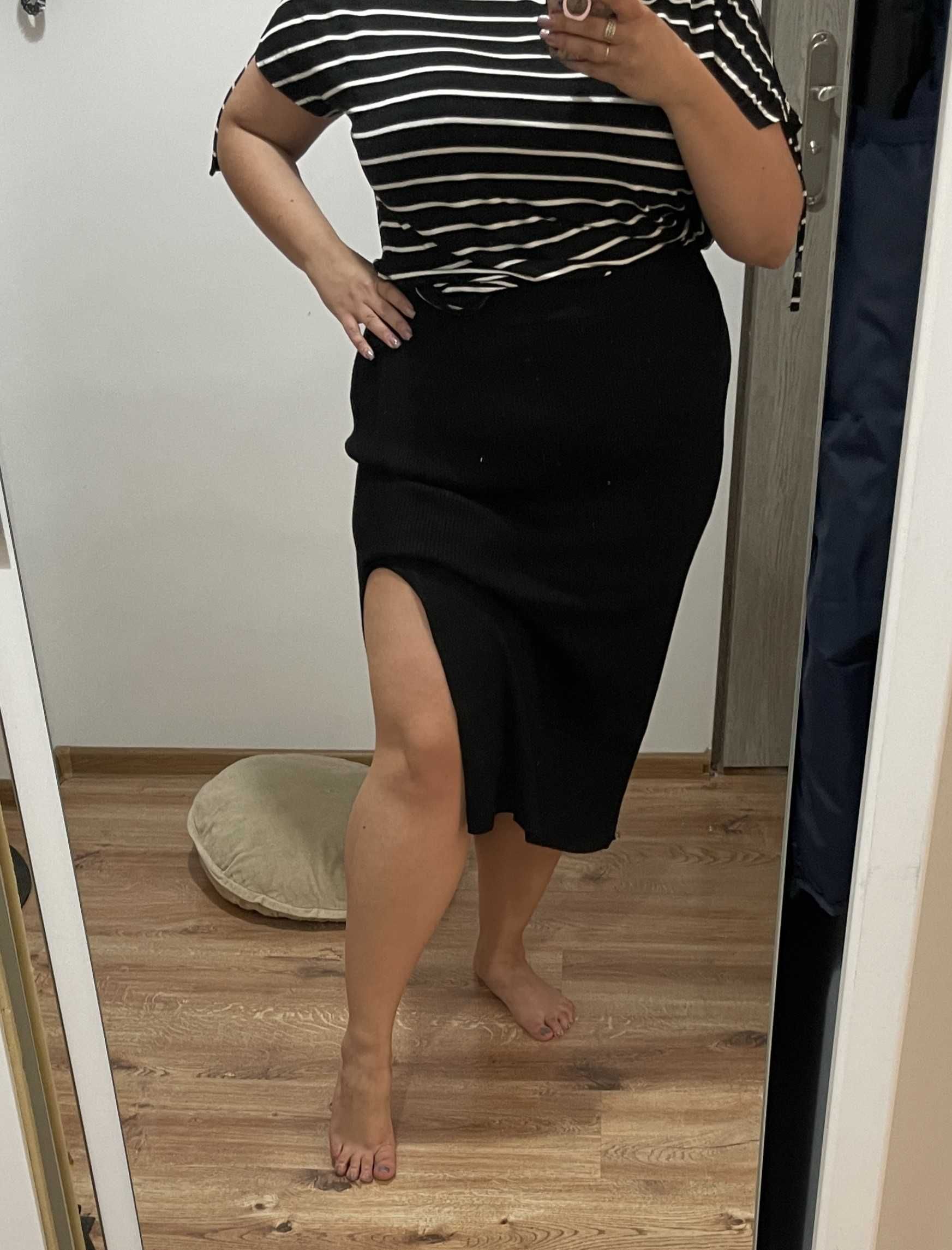 Spódnica prążek plus size z rozcięciem 46 3xl rozporek