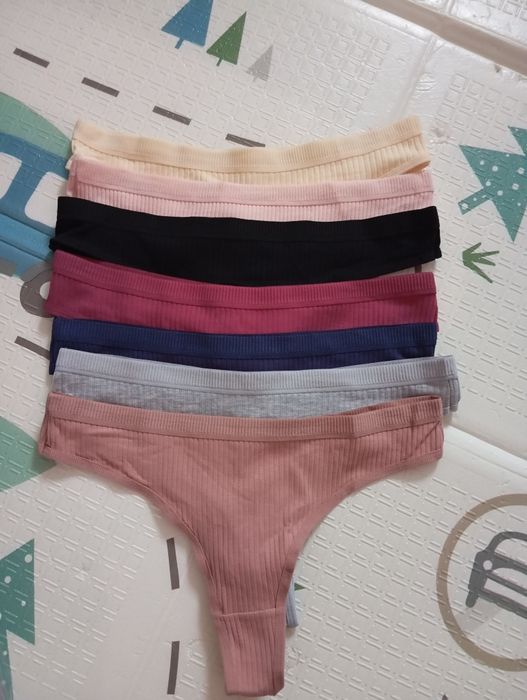 Nowe zestaw 7 szt majtki stringi bawełniane prążek S 36