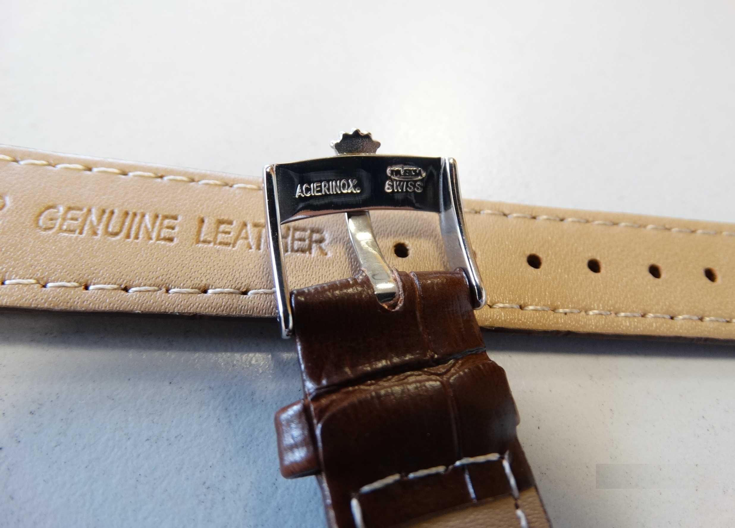 Pasek skórzany 18mm do zegarka Rolex brązowy czarny klamra z logo