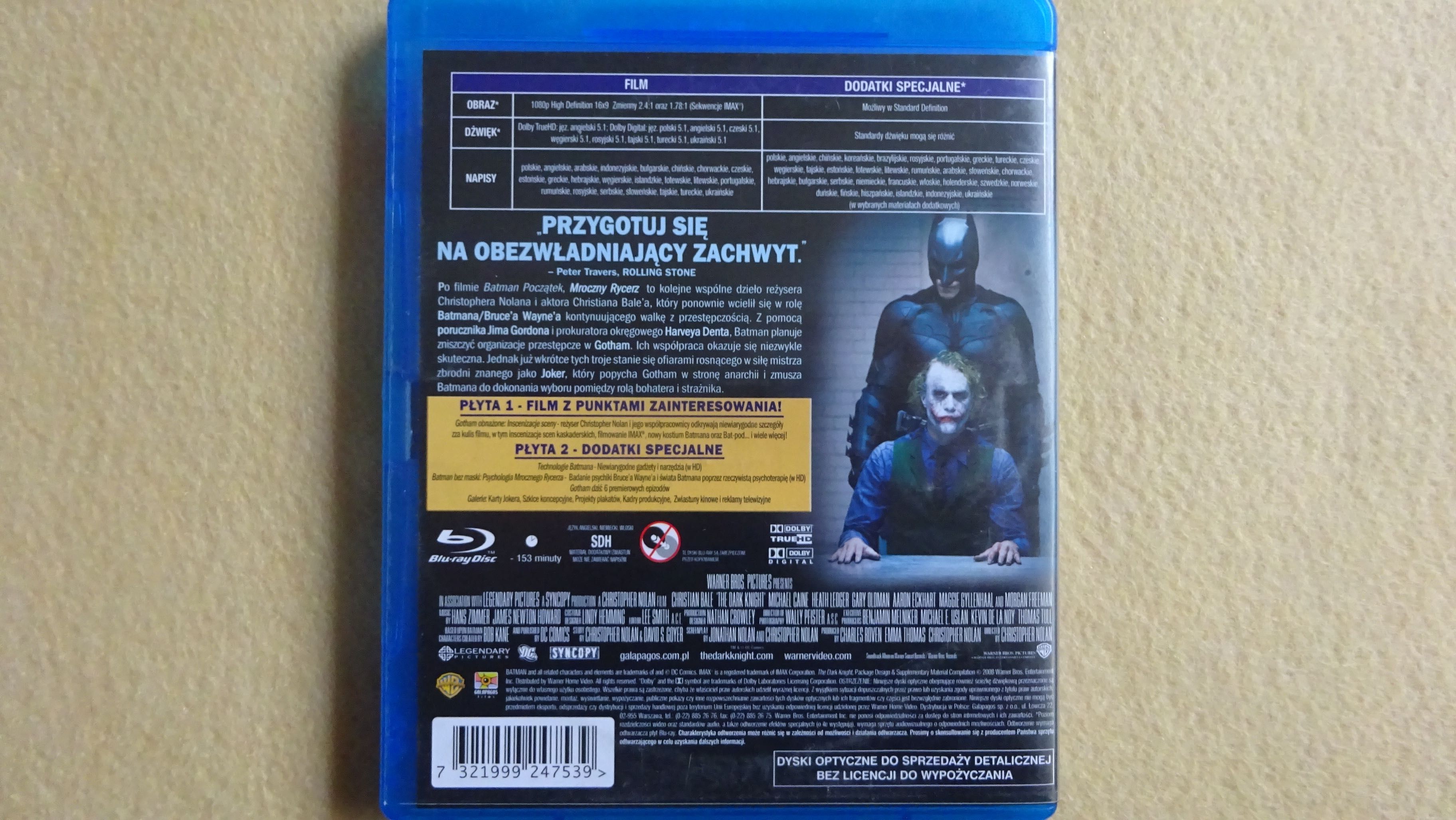 Blu-ray Mroczny Rycerz Batman Bale blu polskie audio napisy odb.os Wwa