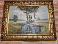 Obraz olejny na drewnie „drzewa nad rzeka” 125 x94 cm